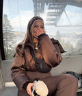 Women One Piece Ski Suit Zip Up White Black Color Block Waterproof Fabric Hooded Warm Jumpsuit 2026 Winter New Snow Sport Outfit