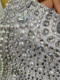 Sparkly Silver Rhinestones Pearl Tassels Bodysuit 2025 New Women Sexy Eveing Birthday Party Nightclub Stage Performance Costume