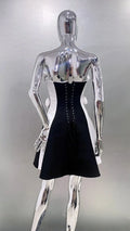 Women's Spring 3D White Rose Black White Striped Tube Top Skirt Fashion Elegant Dinner Party Bandage Performance Gown Robe Femme