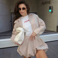 Women's 2 Piece Fashion Lapel Zip Jacket Pleated Shorts Suit Vintage Streetwear New Party  Autumn Female Short Sets
