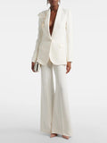 Women's Suits Solid Fashion 3D Flowers Single Breasted Blazer 2 Piece Jacket Pants Outfits Female Formal Pantsuit Set