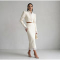 White Ruffle Stand Collar Peplum Skirt Set Romantic High Neck Long Sleeve Slim Co-ord 2026 Spring Wedding Dating Party Outfit