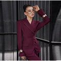 Women Solid Lapel Neck Top Pant Suit Set Elegant Full Sleeve Single Breasted Slim Coat Leg Loose Pants Suit Lady New Chic Sets