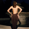 Halter Pleated Maxi Dress For Women Sleeveless Sexy Backless Dress High Street Evening Party Clothes Bodycon Fashion