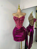 Sparkly Diamonds Crystals Short Summer Two Pieces Dress Sexy Stage Transparent Women Birthday Party Outfit Singer Show Wear
