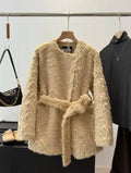 Original 2new Style Women's Fashion Belt Decoration Artificial Fur Effect Fur Jacket Coat Coat