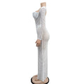 Open Back Glitter Sheer Mesh Party Maxi Dress for Women Fashion Full Sleeve Bodycon Sexy Club Long Evening Dress Vestidos