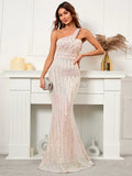 High Quality Women Design Maxi Dress Sexy One Shoulder Sequin Evening Dress Party Night Elegant Long Prom Dress Vestidos
