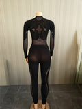 Wild See Through 2 Piece Set Women Sexy Jacquard Mesh Full  Sleeve Crop Top+Line Print Pants Stretch Club Streetwear