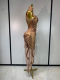 Sparkly Diamond Sequins Sexy Mesh See Through Bodycon Asymmetric Dress Women Nightclub Party Show Gogo Dancer Bar Stage Costume