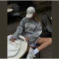 Women's Letter Printing Knit Sweater Fashion O-neck Distressed Hem Oversized Pullover Lady Autumn Casual Streetwear Tops