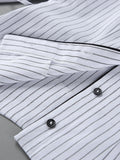 Elegant Striped Women Shirts Lapel Collar Long Sleeve Fit Shirt for Office Work Business Meeting Wear Fashion New