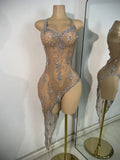 Women Sexy Sleeveless Rhinestones Chic Evening Gown Mesh See Through Performance Dance Costume Singer Stage Wear