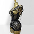 Personalized Design Hollow Pin Belt Black Mesh Jumpsuit Halloween Festival Stage Performance Vest Party Wear Dress For The Women