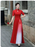 Autmn Winter New Vietnam Aodai Traditional Chinese Improved Qipao Women Embroidery Cheongsam Dress Banquet Evening Dress