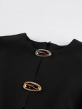 Black Loose Spliced Buttos Chic Dresses for Women O Neck Sleeveless Elegant Commute Dress Female Summer Fashion New