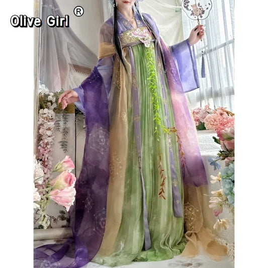 Olive Girl Red Embroidered Hanfu Dress Ren Faire Season 2026 Garden Wedding Fairycore Photoshoot Everyday Wear Ethereal Romantic S-L XS-3XL Plus Size East Asian Traditional Outfit Chinese Heritage Fashion Women Costume Alternative Authentic