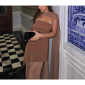 Solid Slimming Side Split Dress for Women Strapless Skeeveless High Waist Sexy Dresses Female Fashion New