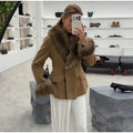 Retro Suede Faux Fox Fur Collar Blazer Coat Long Sleeve Double Breasted Fluffy Furs Cuff Women Fashion Jacket 2026 Chic Outfits