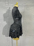 Lady Fish scales shell sequins Scale Sequin Bodysuit HighNeck Short Sleeve Ruffle Skirt Costume For Women Nightclub Stage Wear