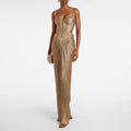 Gold Pleated Tunic Fish Bone Dresses for Women Square Collar Sleeveless Casual Party Split Evening Dress Female New