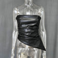 PU Leather Sexy Tube Top Pleated Waist Vest Women's Spring Fashion Solid High Street Zipper Irregular T Shirt Sleeveless
