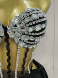Sexy Shining Rhinestone Sequin 2 Pieces Top Skirt Set Women Celebrity Evening Party Stage Nightclub Performance Costume