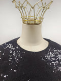 Solid Spliced Sequines Slimming Dresses for Women O Neck Long Sleeve Temperament Dress Female Fashion New