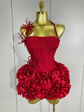 Fashion Cocktail Elegant Luxury Birthday Party Red Black Bandage Outfit Women Sexy Halter Prom Gown Celebrity Club Two Piece Set
