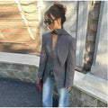V Neck Fitted Waist Large Lapel Women Blazer Button Front Tailored Blazer With Detachable Neck Scarf Long Sleeve Casual Jackets