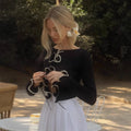 New Fungus Long Sleeve Knitted Cardigan Female Contrast Color Splice Short Top Lace Up Bodycon Sweater Cardigan Lady