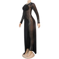 Sexy Rhinestone Jumpsuit Luxury for Women Long Sleeve Sheer Mesh Patchwork Skinny Night Birthday Party Club Romper Overalls