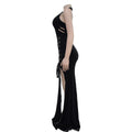 Sexy Halter Backless Velvet Dress Women Lace Up High Side Split Bodycon Maxi Evening Night Club Party Long Dresses Vestidos