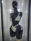 Colorful Sparkly Crystal Women Sexy Halter 2 Pieces Bodycon Bikini Set Summer Vacaion Beach Sexy Swimsuit Swimwear