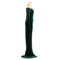 Padded Velvet High Slit Off Shoulder Evening Party Long Dress Women Long Sleeve Bodycon Vestidos Lady Ruched Clothing