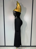 Women Sexy Strapless Diamond Lines Bodycon Bandage Long Dress Celebrity Red Carpet Dress Elegant Evening Birthday Party Dresses