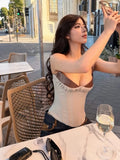 Casual Fashion Camisole Tops Woman Leather Patchwork Low-Neck Backless Skinny Stretch Daily High Street Style Vests