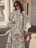 Vintage Women's Printed Long Dresses Loose O-neck Flared Half Sleeve Big Hem Wide Female Dresses 2026 Summer Lady Elegant Robes