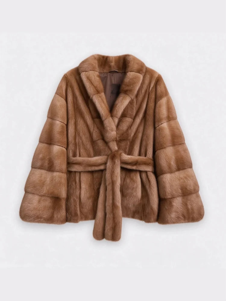 Multi Color Faux Fur Wide Lapel Belted Wrap Jacket Trendy Luxury Long Sleeve Soft Plush Winter Party Daily Office Outerwear 2026