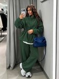 Multi Color Fleece Two Piece Outfit Womens Zip Up Drawstring Waist Pocket Jacket Lady Fall Winter Daily Streetwear Trendy Wear