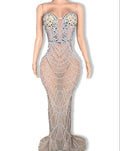 Evening dress for birthday party Blue Host Heavy Industry Beads Mermaid Toast Off-Shoulder Wedding Dress