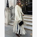 Beige Woolen Lapel Collar Fringe Hem Oversized Long Coats Chic Long Sleeve Warm Jackets Winter Daily Street Lady Outerwear 2026