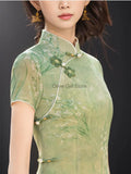 Olive Girl Green Romantic Qipao for Garden Wedding 2026 Fairycore Photoshoot Everyday Wear S-XXL XS-3XL Plus Size Romantic Garden Party Editorial Not Costume Qipao Cheongsam Chinese Dress Chinese Heritage Fashion Women