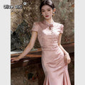 Olive Girl Romantic Qipao for Garden Wedding 2026 Fairycore Photoshoot Everyday Wear S-XXL XS-3XL Plus Size Romantic Garden Party Editorial Not Costume Qipao Cheongsam Chinese Dress Chinese Heritage Fashion Women