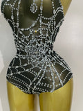 Sparkly Diamond Sexy Mesh Stretch Bodysuits Women Evening Nightclub Bar Party Show Gogo Dancer Clothing Stage Costume