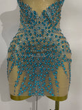 Sparkly Rhinestones Sexy Mesh See Through Dress Party Evening Prom Celebrate Birthday Dress Singer Dancer Show Stage Wear