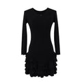 Solid Slimming Spliced Bows Dresses for Women Round Neck Long Sleeves Patchwork Ruffles Fold Dress Female Clothing