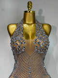Women Sexy Halter Crystal Bodycon Mini Dress Celebrate Nightclub Performance Stage Outfit Luxury Birthday Photo Shoot Dress