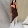 Sexy V-neck Sling Dress Women Fashion Sleeveless Lace Patchwork Irregular Mini Dresses Lady Summer Chic Casual Holiday Robe