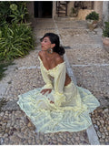 Sexy Off Shoulder Top Maxi Skirt Sets Chic Ruffled Sheer Chiffon Crop Tops High Waist Skirt 2026 New Lady Vacation Party Outfit